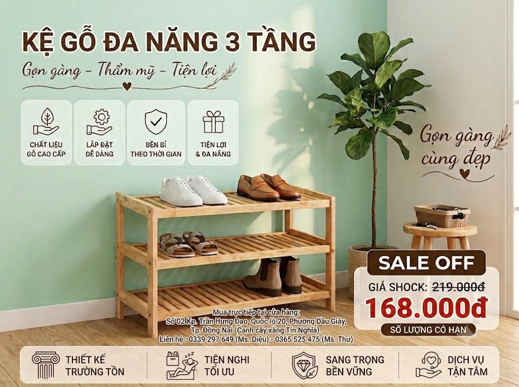 kệ gỗ 3 tầng